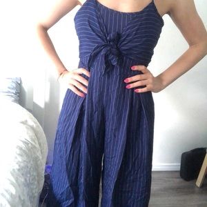 A.Calin Blue Stripes Jumpsuit Jumper Wide Leg M
